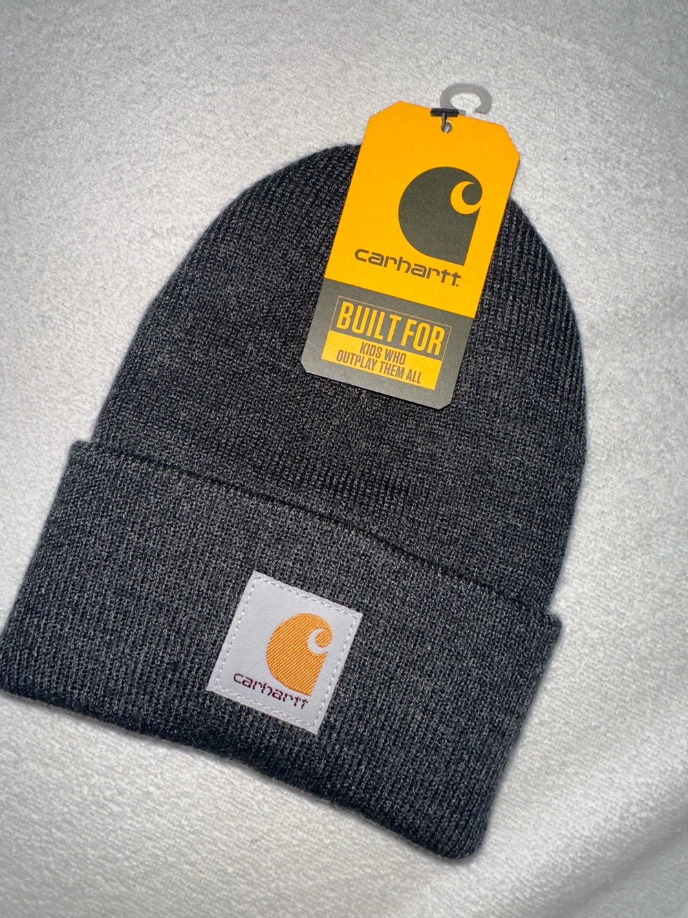 Carhartt Toddler Dark Gray Rib Knit Cuffed Beanie with Logo Patch NWT